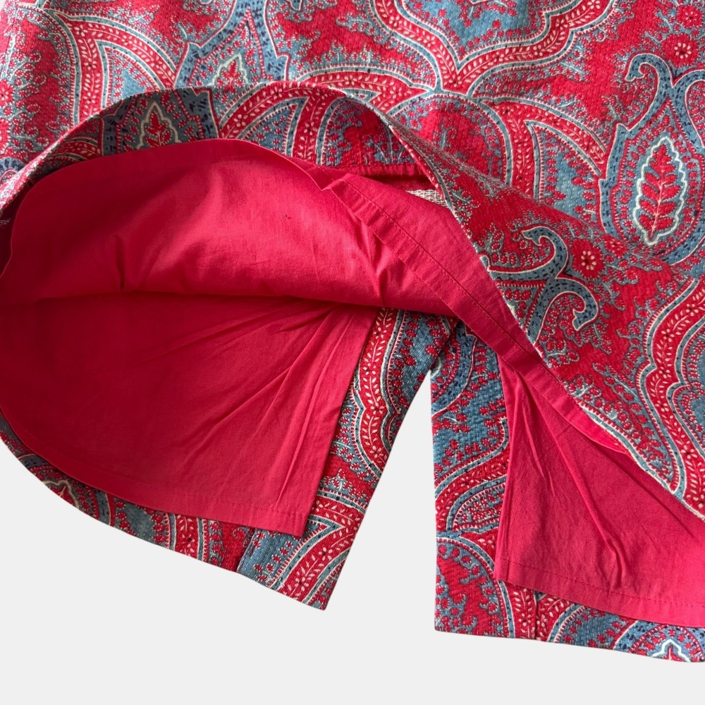 J.Crew No 2 Pencil Skirt Red Blue Paisley Cotton Pique sz 2 preppy academia bold - Picture 3 of 8